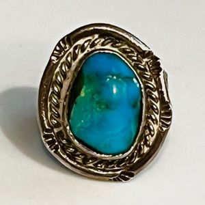 Late 30s-40s Old Pawn Vintage Navajo Sterling Silver Turquoise Ring
